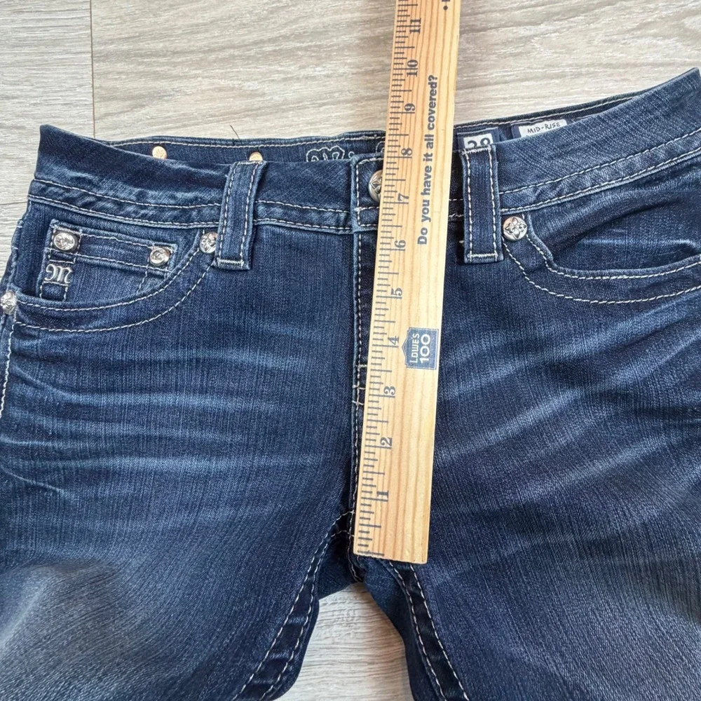 Buckle Miss‎ Me Womens Mid Rise Skinny Jeans Dark Wash Fleur De Lis Size 28